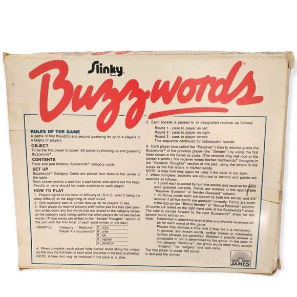 SLINKY Brand BUZZWORDS Game Vintage 80s HTF James Industries All Pieces Retro. - Picture 9 of 15